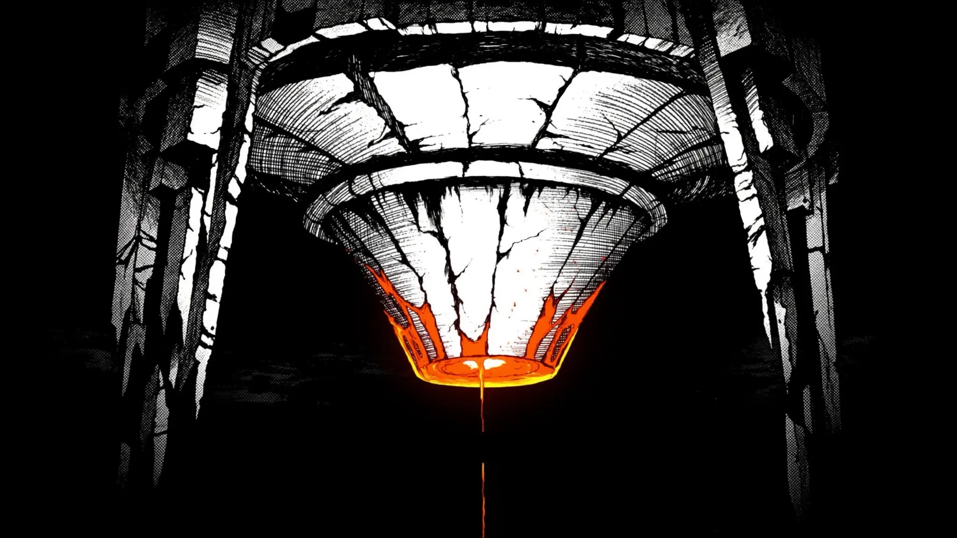 A cracked funnel draining light into the dark